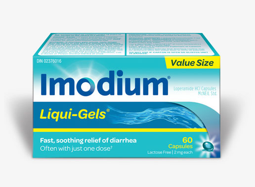 Imodium Liqui-Gels package, 60 caplets